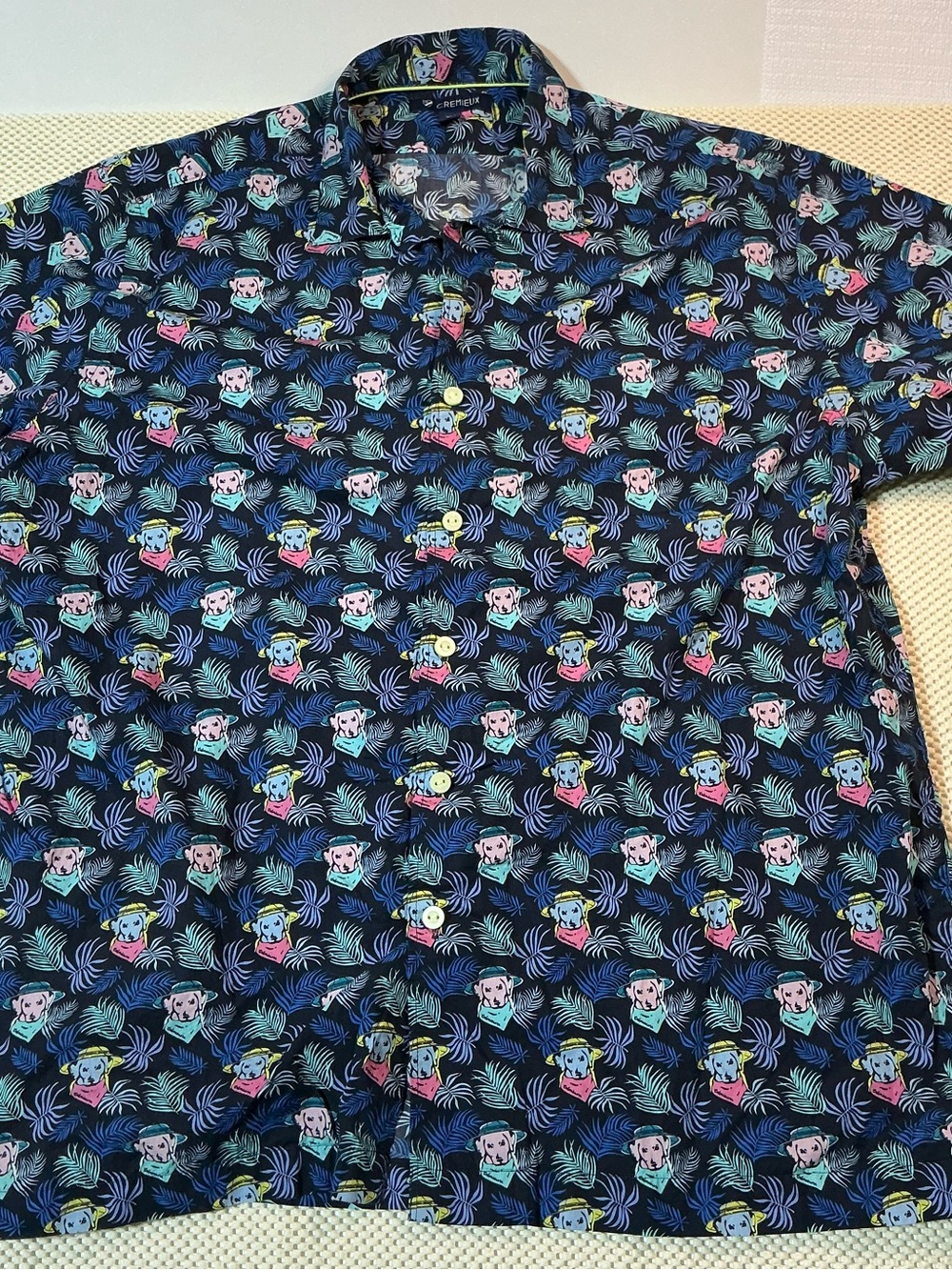 Cremieux Men’s XL Dog Print Camp Shirt 100% Cotton Button Down
